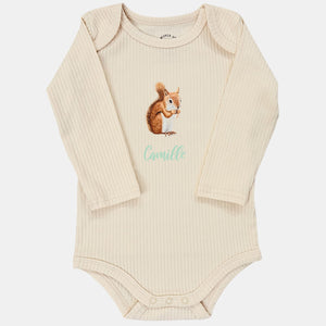 Baby romper eekhoorn met naam - vanille longsleeve