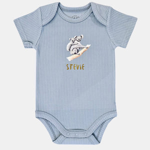 Baby romper koala met naam - soft blue shortsleeve
