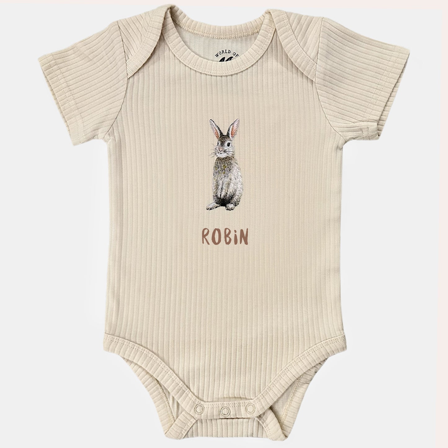 Baby onesie with bunny and name - vanilla short sleeve