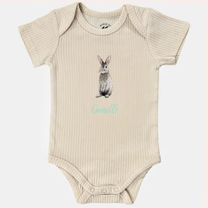 Baby romper konijn met naam - vanille shortsleeve