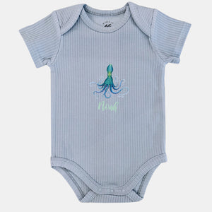 Baby romper octopus met naam - soft blue shortsleeve