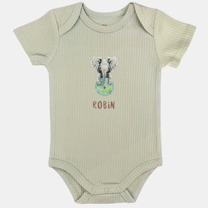 Baby romper olifant met naam - sage shortsleeve