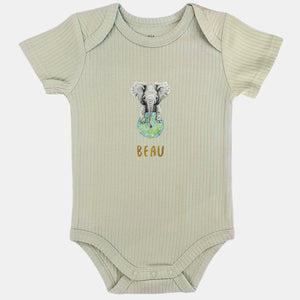 Baby romper olifant met naam - sage shortsleeve