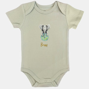 Baby romper olifant met naam - sage shortsleeve
