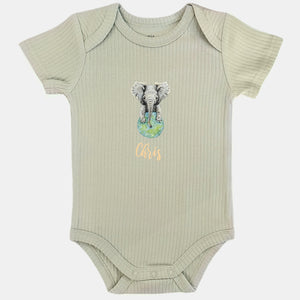 Baby romper olifant met naam - sage shortsleeve