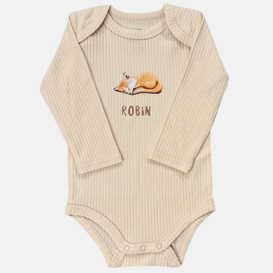 Baby romper vosje met naam - vanille longsleeve