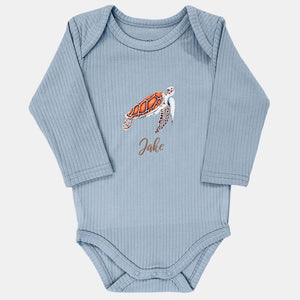 Baby romper zeeschildpad met naam - soft blue longsleeve