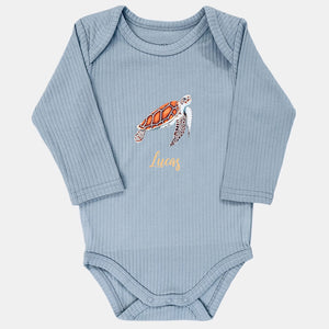 Baby romper zeeschildpad met naam - soft blue longsleeve
