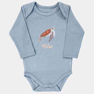 Baby romper zeeschildpad met naam - soft blue longsleeve