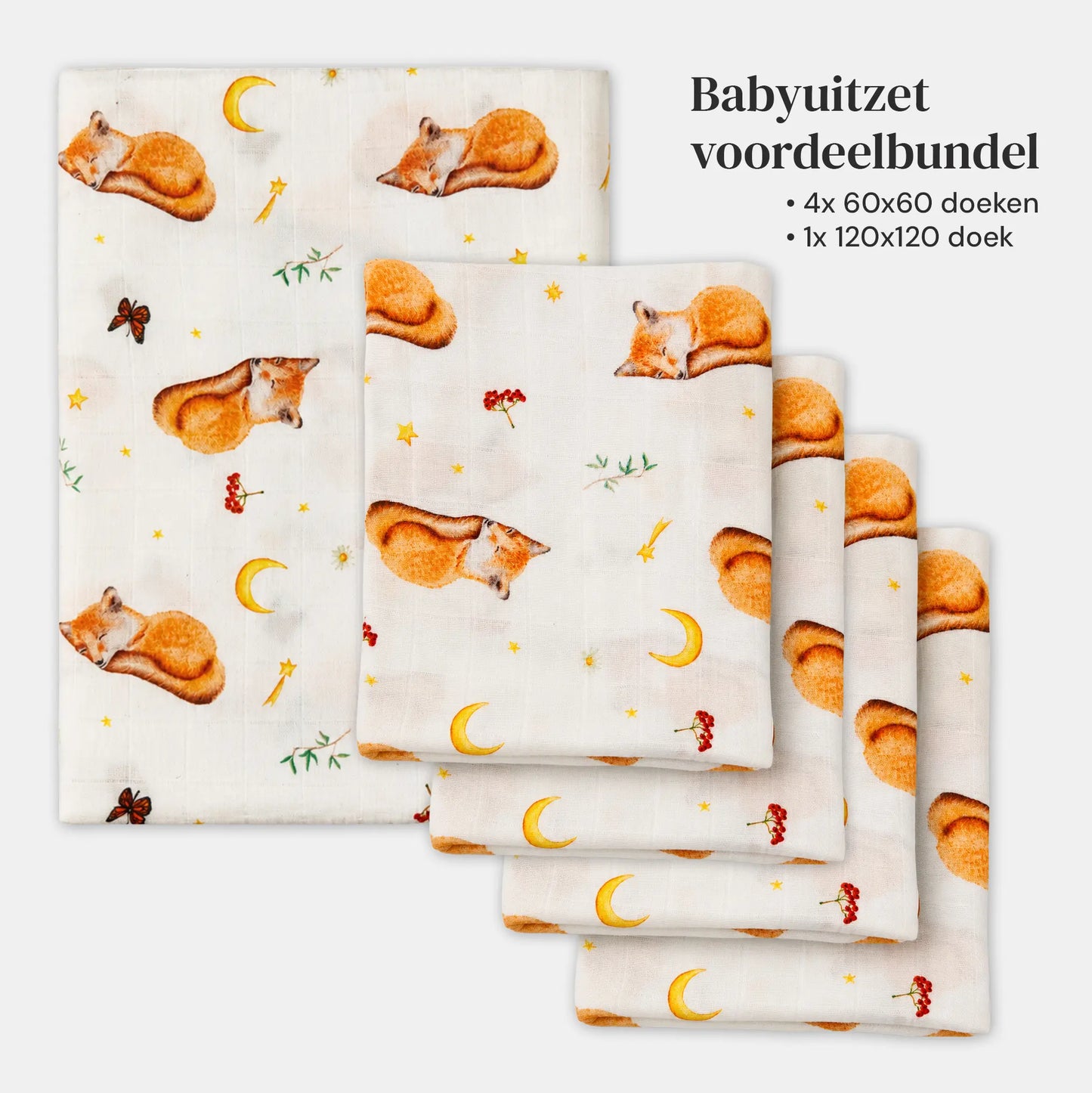 Babyuitzet voordeelbundel - hydrofiele doeken vosjes