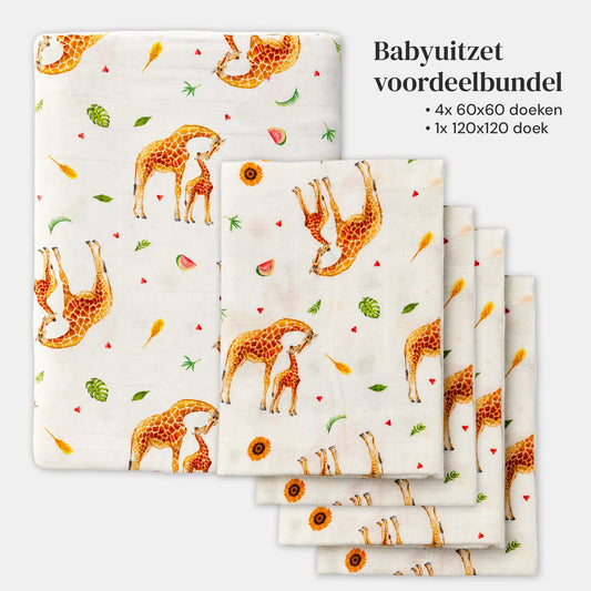 Babyuitzet voordeelbundel - hydrofiele doeken girafjes