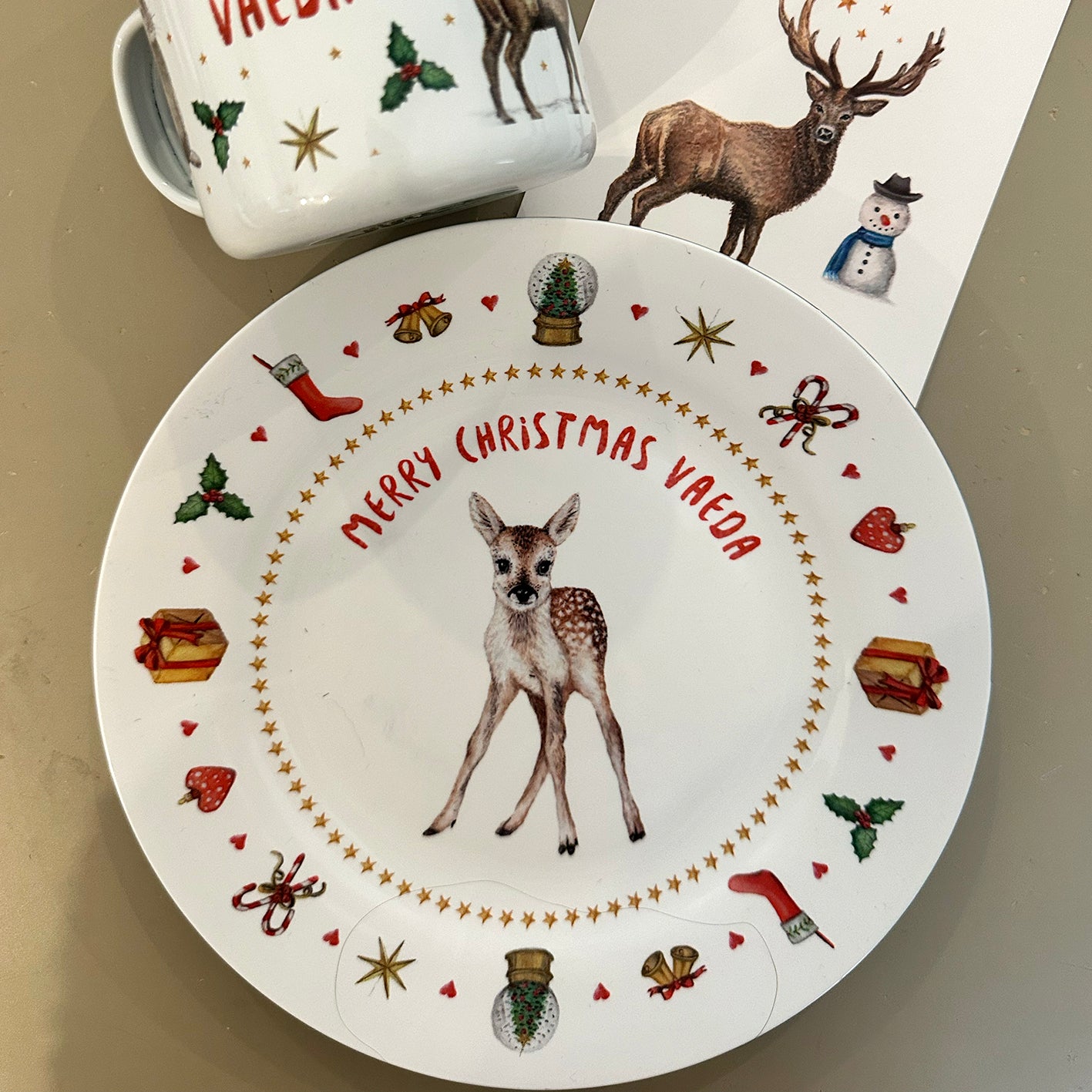 Kids personalized Christmas dinner name plate deer