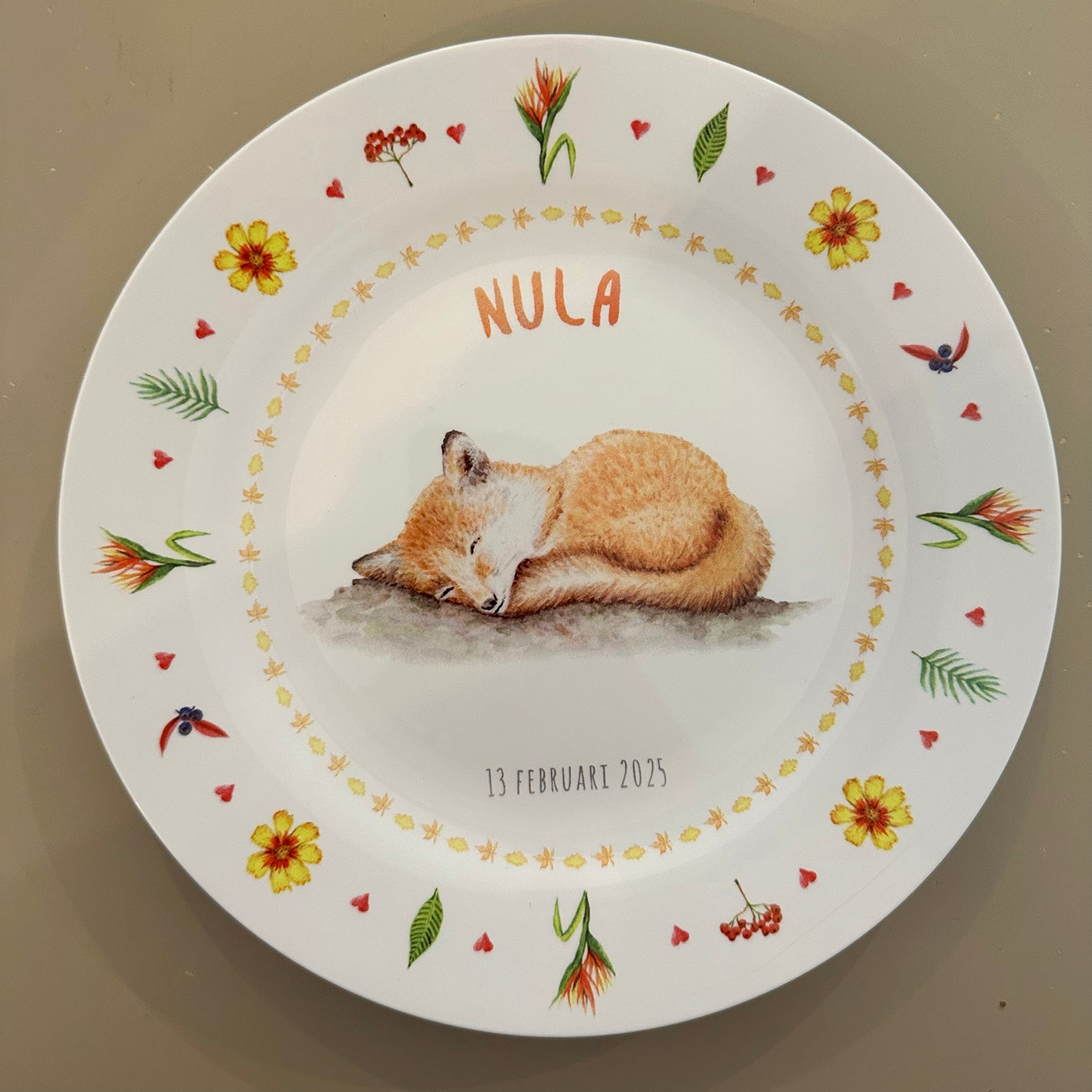 Kids personalized dinner name plate fox