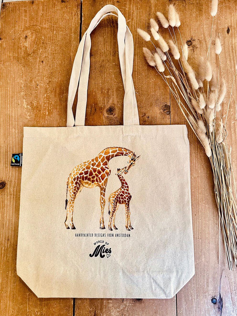 Canvas tote bag giraf - 100% organic cotton GOTS
