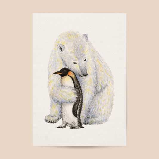 Poster ijsbeer en pinguïn - Art print
