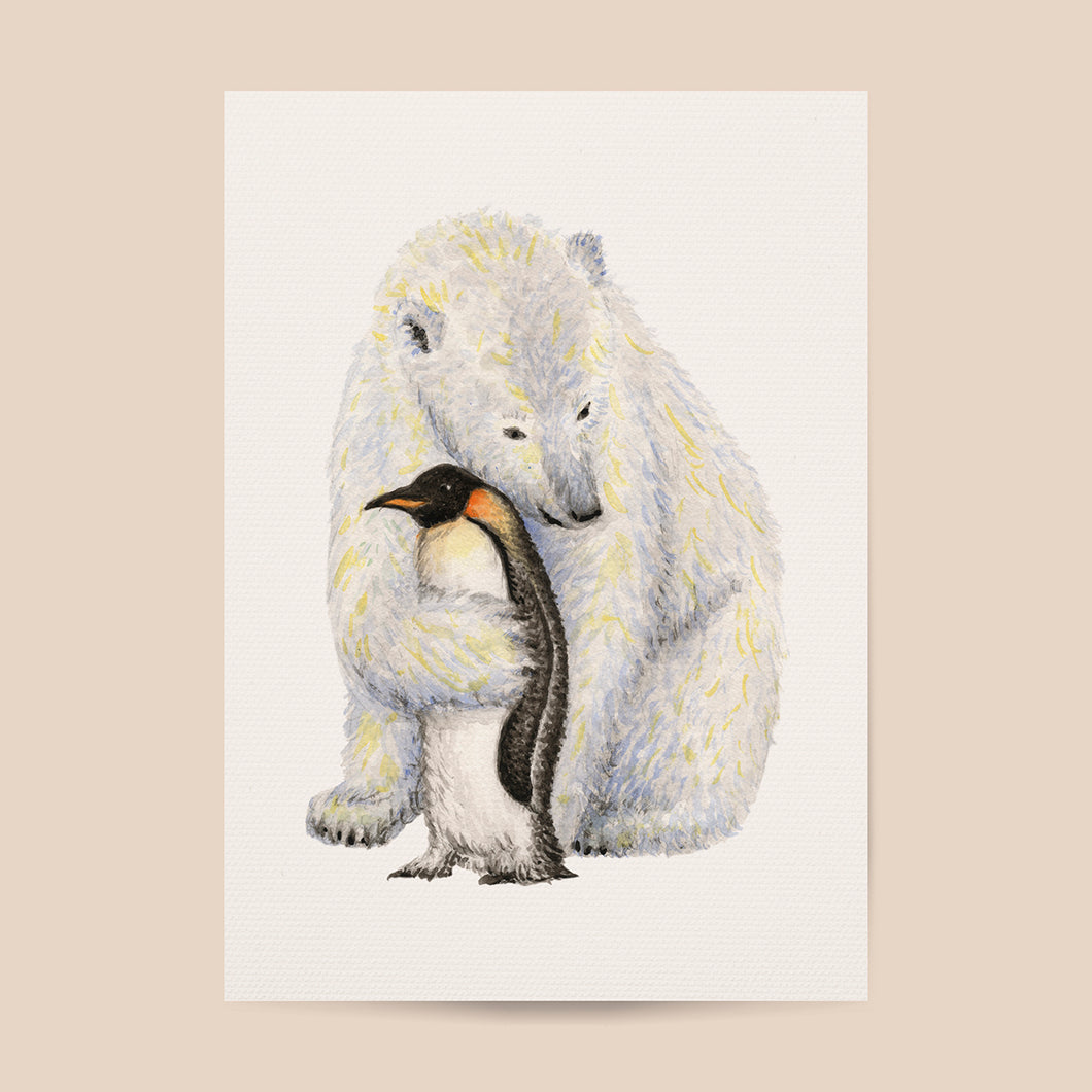 Poster ijsbeer en pinguïn - Art print