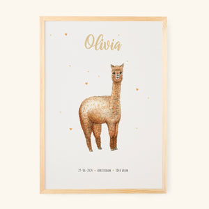 Geboorteposter alpaca - gepersonaliseerd - A3