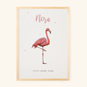 Geboorteposter flamingo - gepersonaliseerd - A3