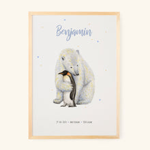 Afbeelding in Gallery-weergave laden, Geboorteposter ijsbeer pinguïn - gepersonaliseerd - A3
