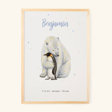 Load image into Gallery viewer, Birth poster polar bear penguin - personalized - A3
