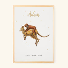 Load image into Gallery viewer, Kangaroo monkey birth poster - personalized - A3

