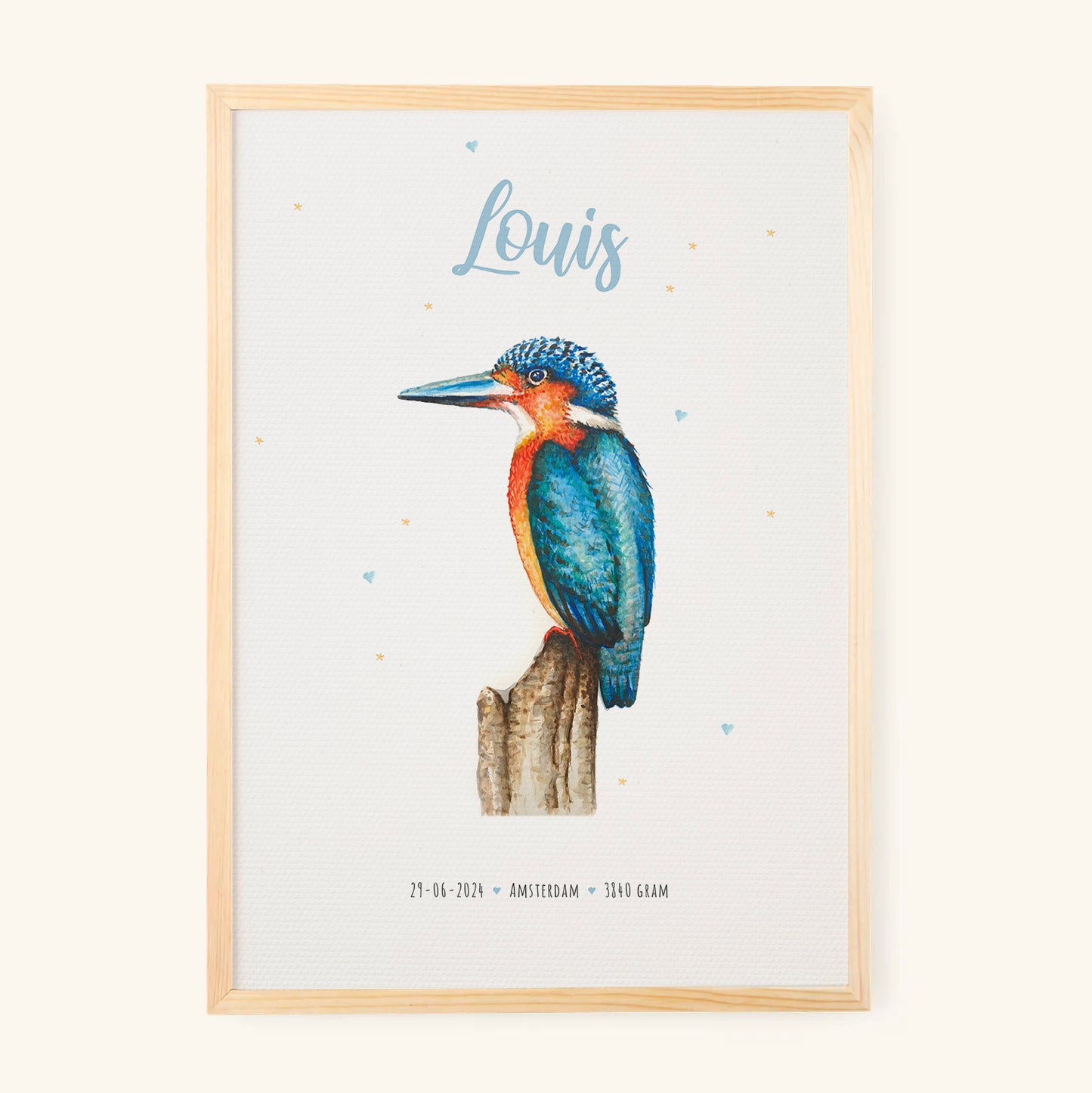 Birth poster kingfisher - personalized - A3