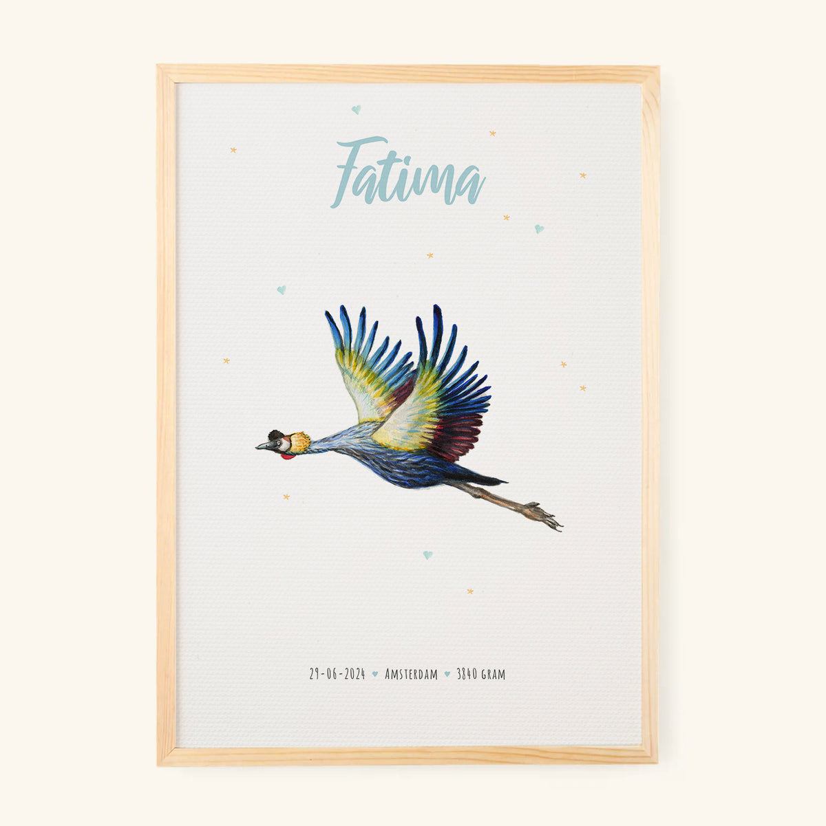 Birth poster crane - personalized - A3