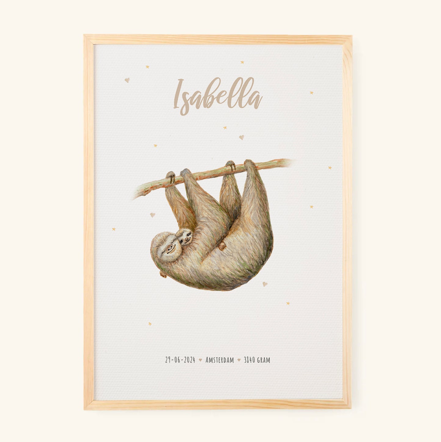 Birth poster sloth - personalized - A3