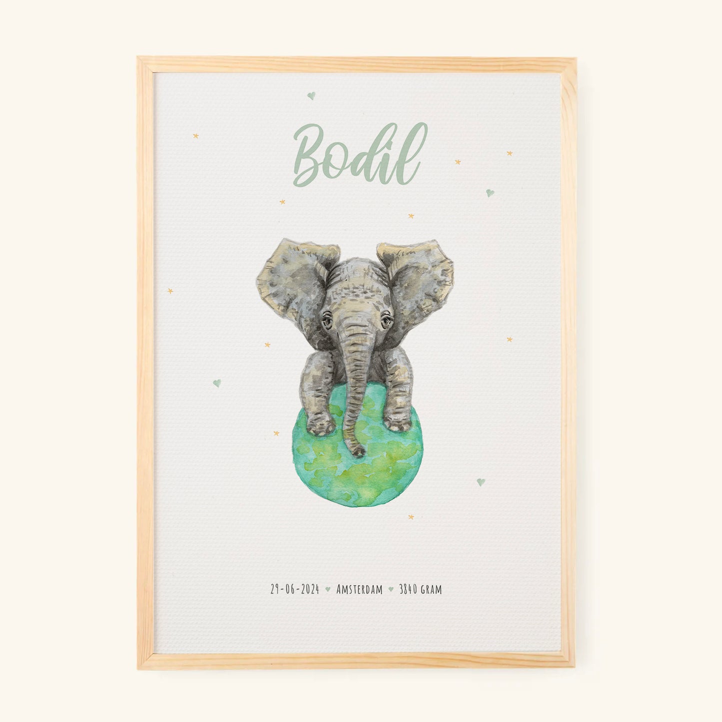 Birth poster elephant - personalized - A3