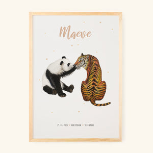 Birth poster tiger panda - personalised - A3