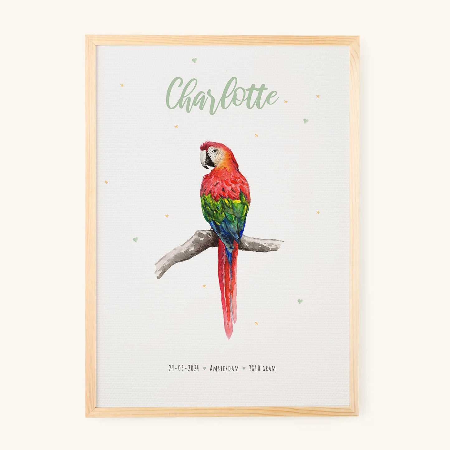 Birth poster parrot - personalized - A3