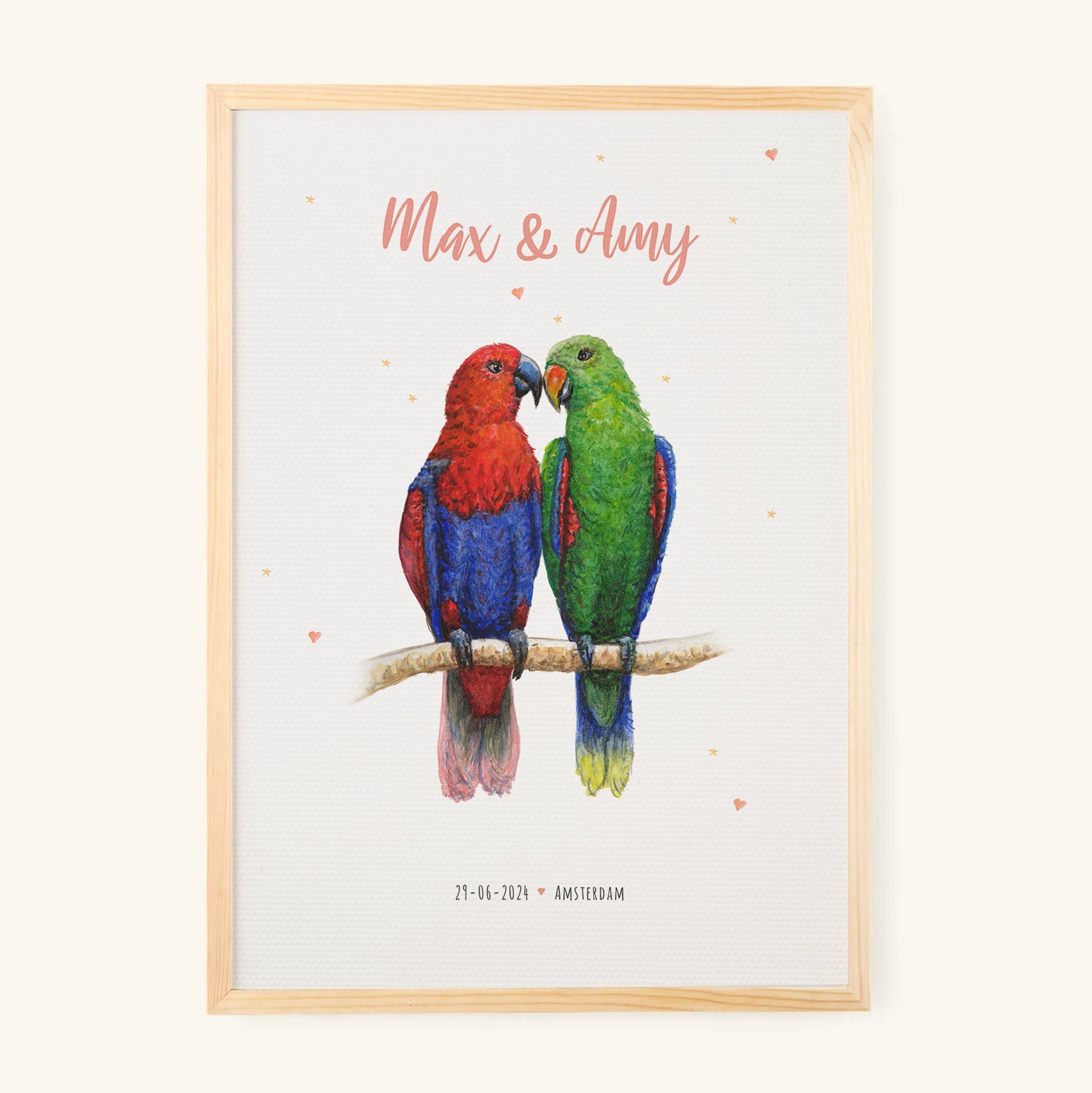 Birth poster parrots - personalized - A3