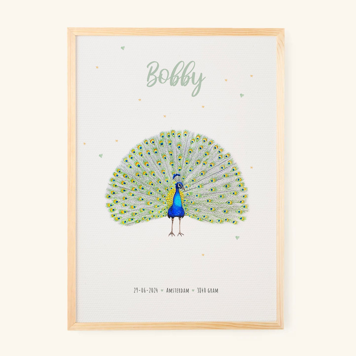 Birth poster peacock - personalized - A3