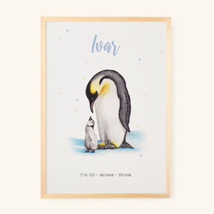 Geboorteposter pinguïns - gepersonaliseerd - A3