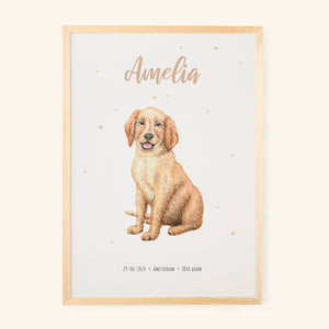 Birth poster puppy dog - personalised - A3
