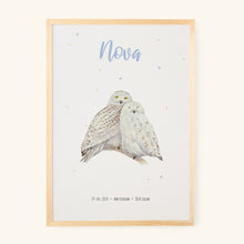 Load image into Gallery viewer, Birth poster snowy owls - personalised - A3
