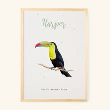 Load image into Gallery viewer, Birth poster toucan - personalised - A3
