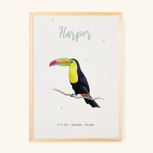 Birth poster toucan - personalised - A3