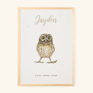 Birth poster owl - personalised - A3