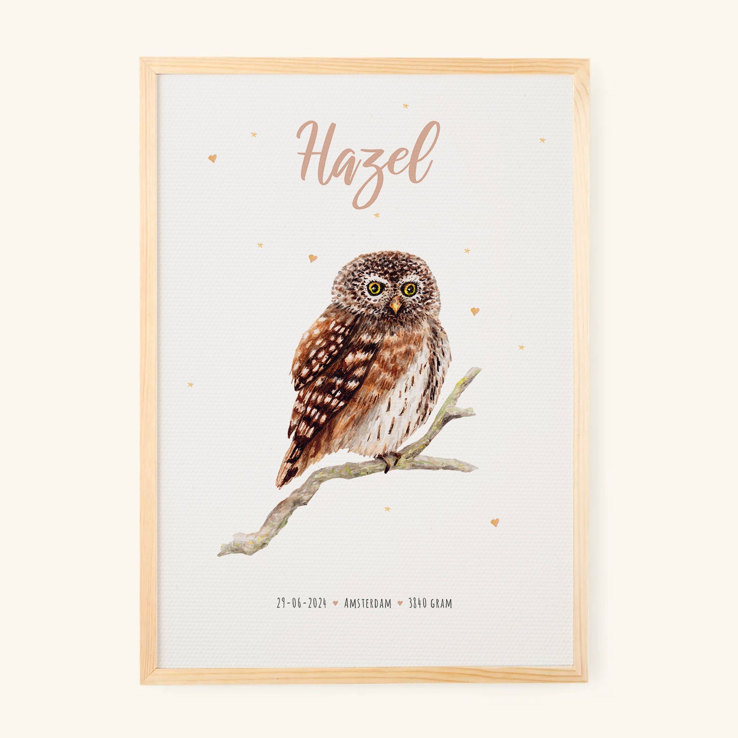 Birth poster owl - personalised - A3
