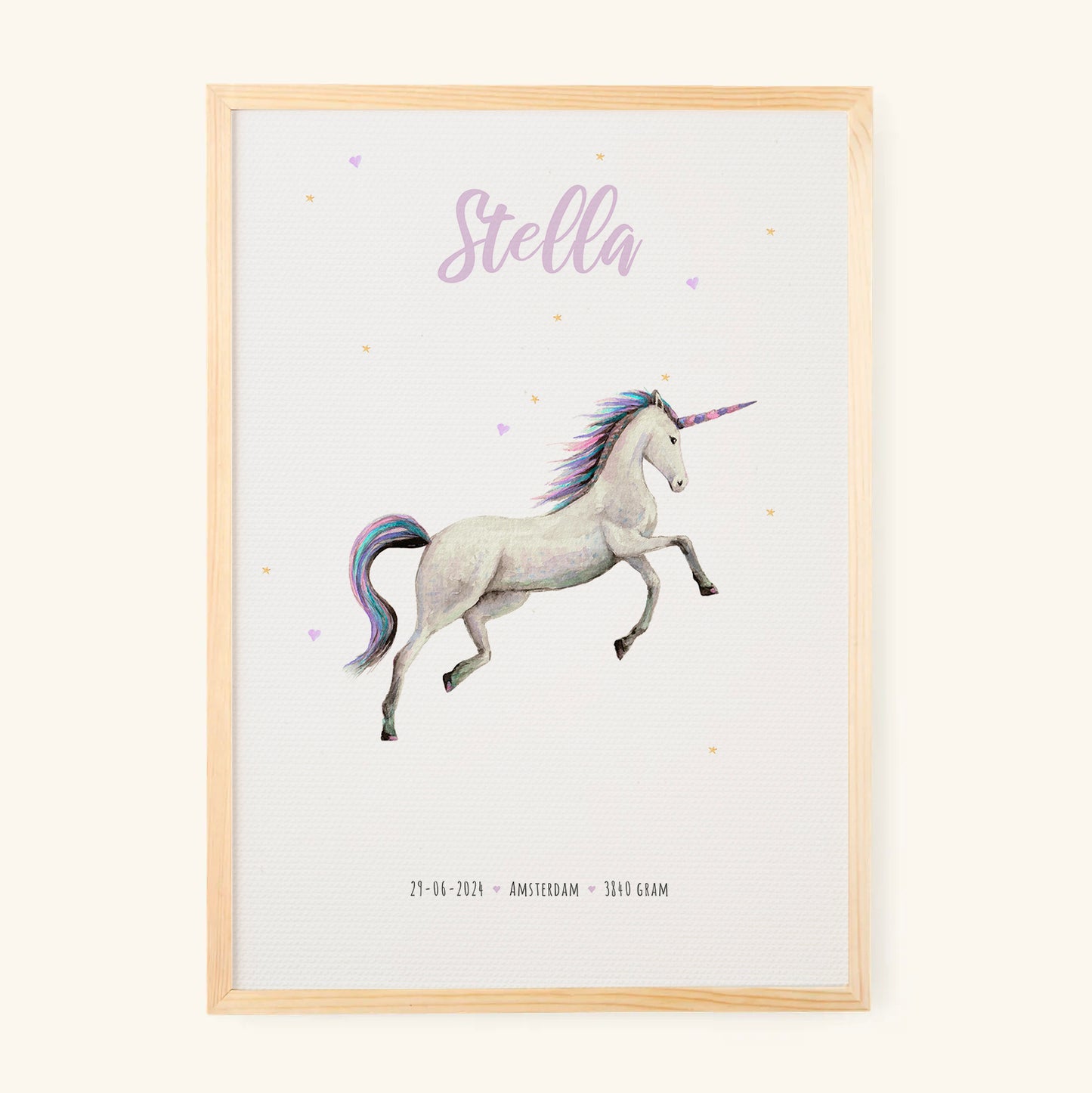Birth poster unicorn - personalised - A3