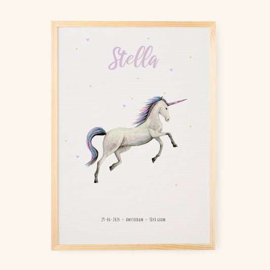 Geboorteposter unicorn - gepersonaliseerd - A3