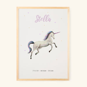 Birth poster unicorn - personalised - A3