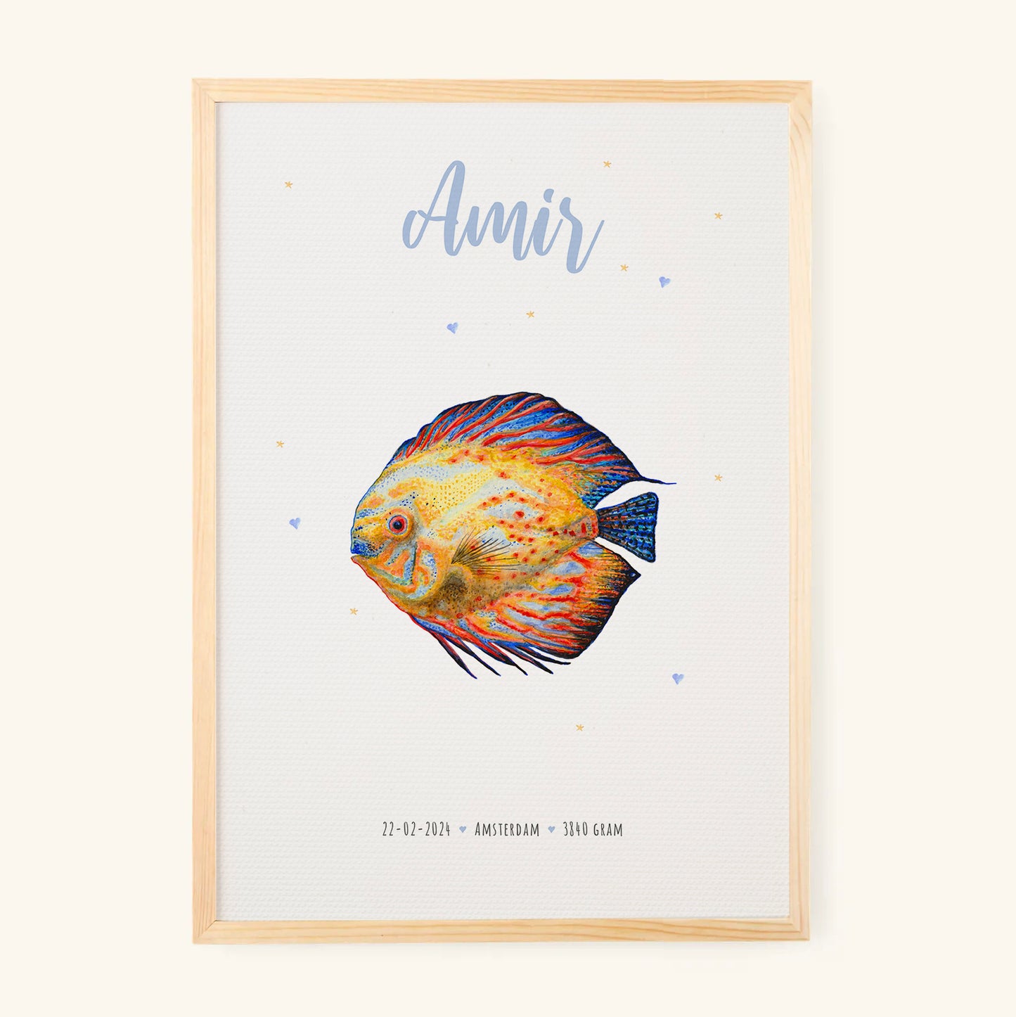 Birth poster fish - personalised - A3
