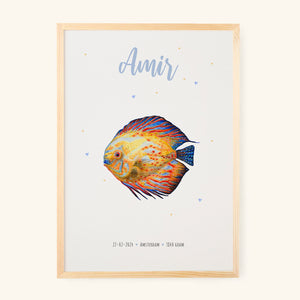 Birth poster fish - personalised - A3