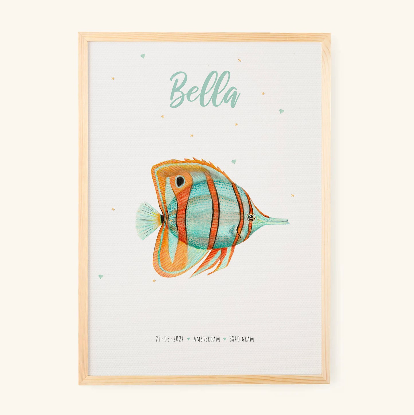 Birth poster tropical fish - personalised - A3