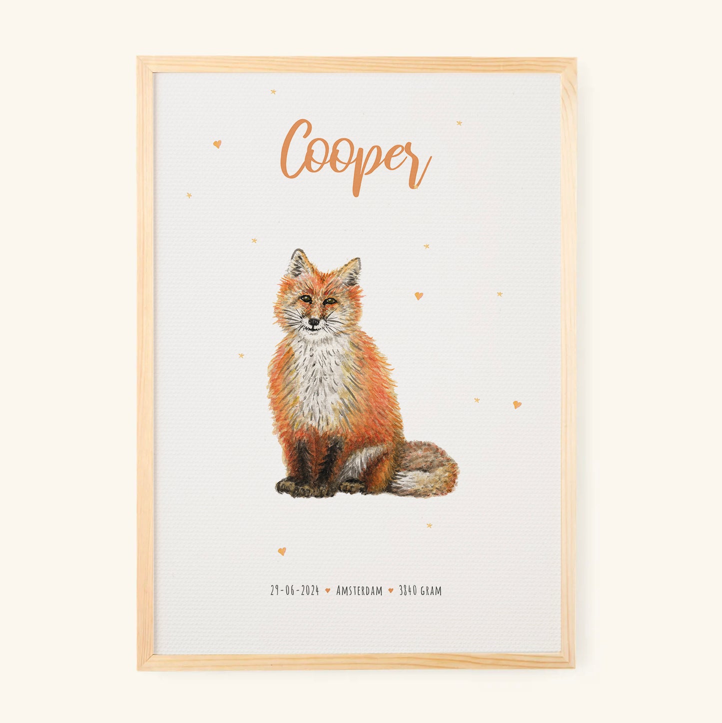 Birth poster fox - personalised - A3