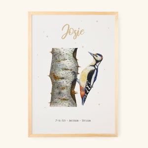 Birth poster woodpecker - personalised - A3
