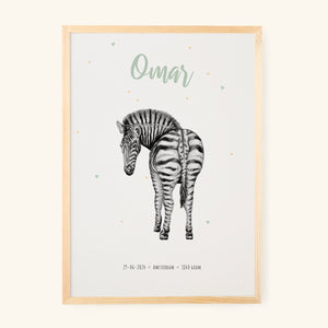 Birth poster zebra - personalised - A3