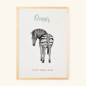 Geboorteposter zebra - gepersonaliseerd - A3